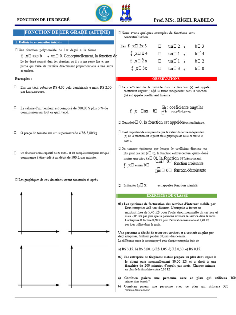 Introduction aux Fonctions de 1er Degré | PDF | Lac de barrage | Équations