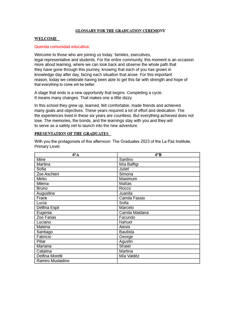 Graduation Ceremony Glossary 2023 | PDF
