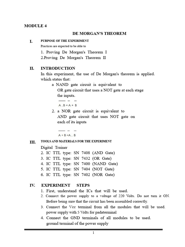 Report 4 de Morgan's Theorems | PDF | Logic Gate | Electrical Engineering