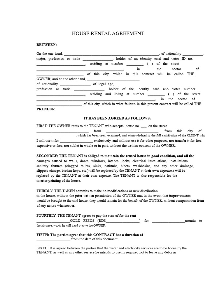 House Rental Agreement Template | PDF | Lease | Leasehold Estate