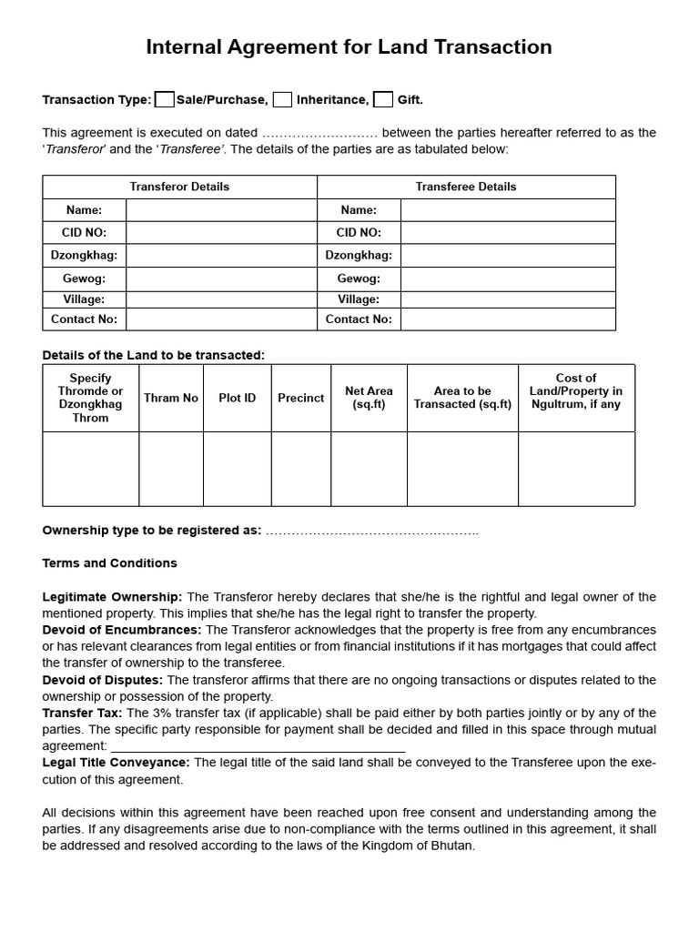 Land Transaction Agreement Template | PDF | Property | Title (Property)