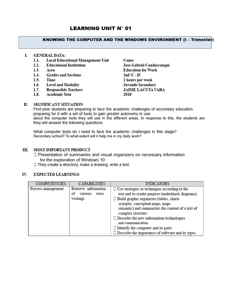 I - Learning Unit 2 GRADE - 2018 | PDF | Computer File | Directory ...