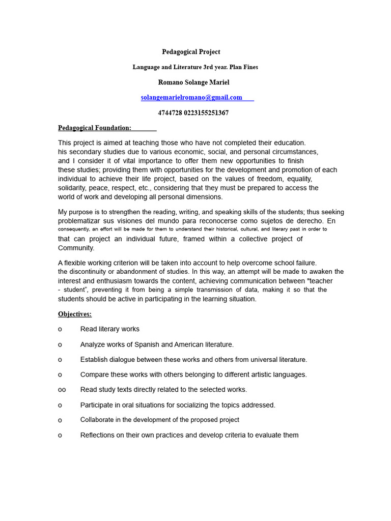 Pedagogical Project 3rd Plan Fines 2017 Language | PDF | Pedagogy ...