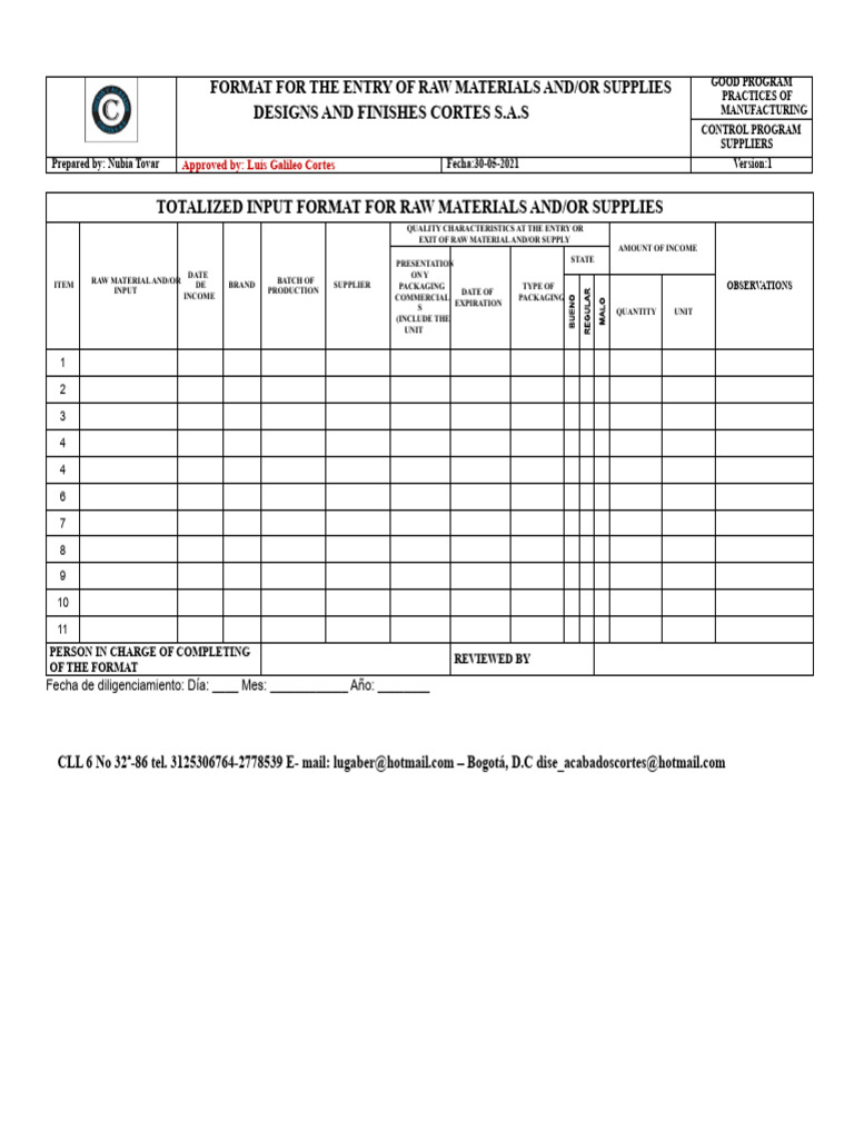 Raw Materials Entry Control Format Guide | PDF | Secondary Sector Of ...