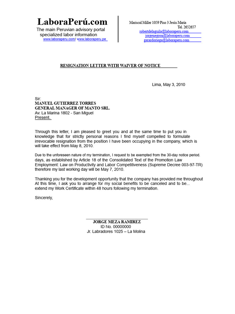Notarial Resignation Letter Template | PDF