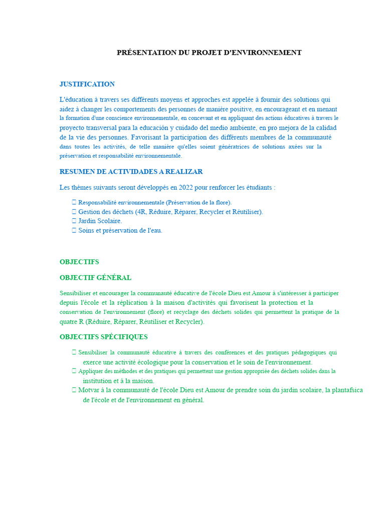 Projet d'éducation environnementale 2022 | PDF | Environnement naturel ...