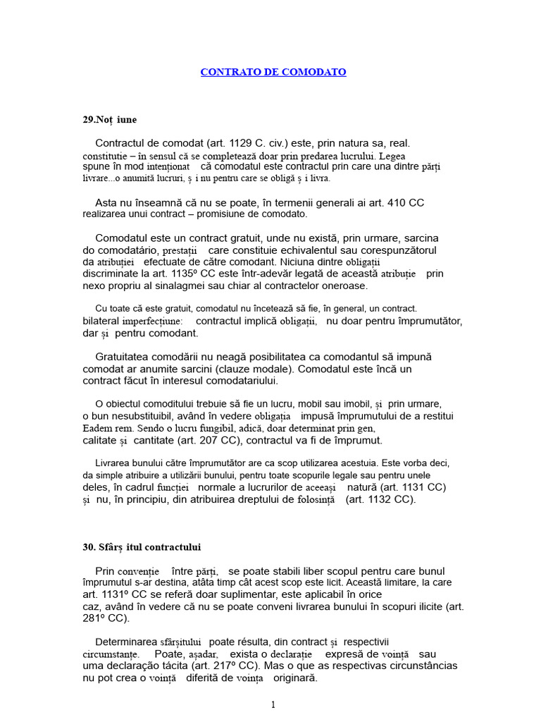 Contract de Comodat | PDF