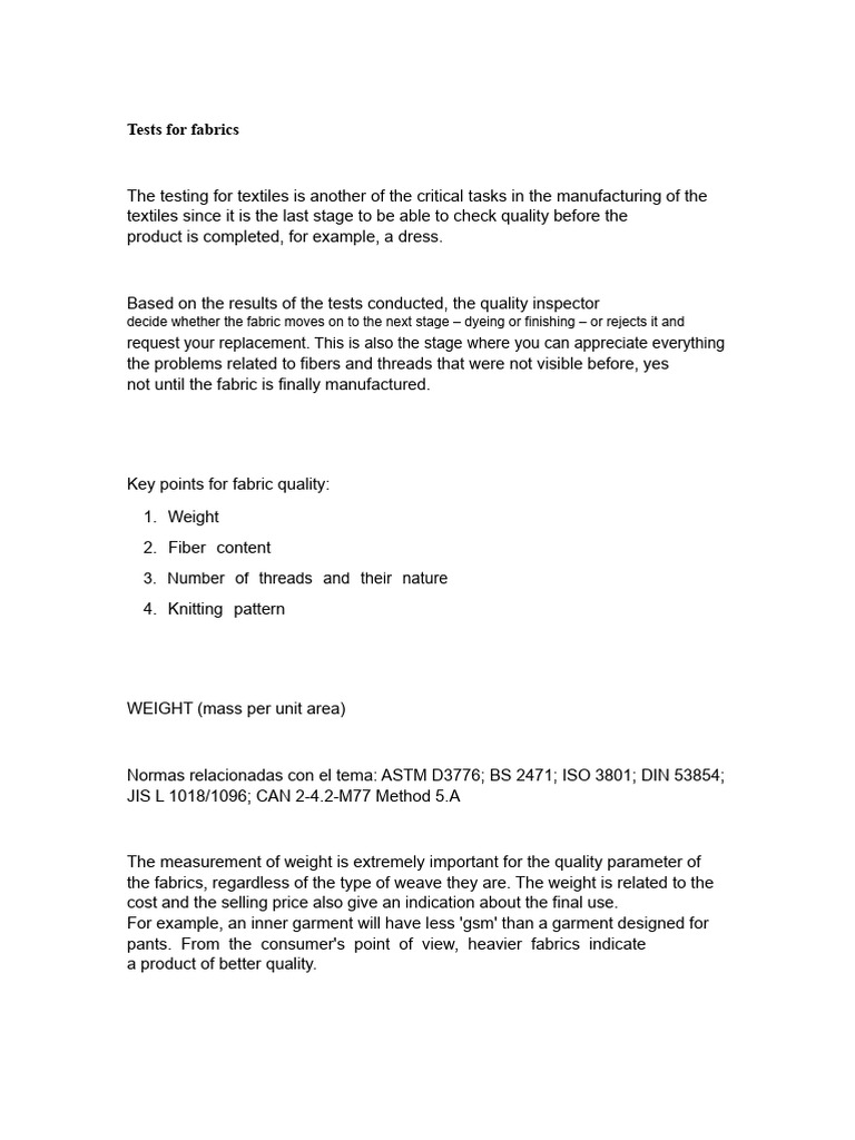 Essential Fabric Testing Methods | PDF | Textiles | Yarn