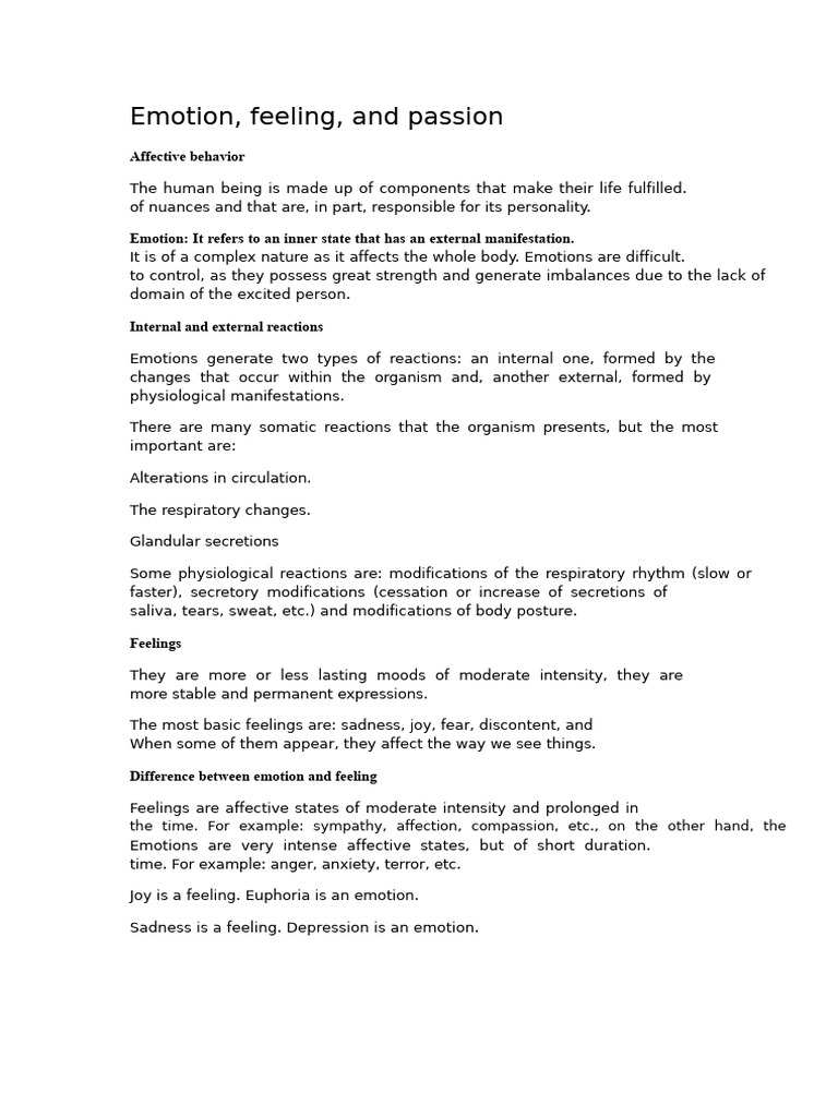 Understanding Emotions, Feelings, and Passion | PDF | Emotions | Affect ...