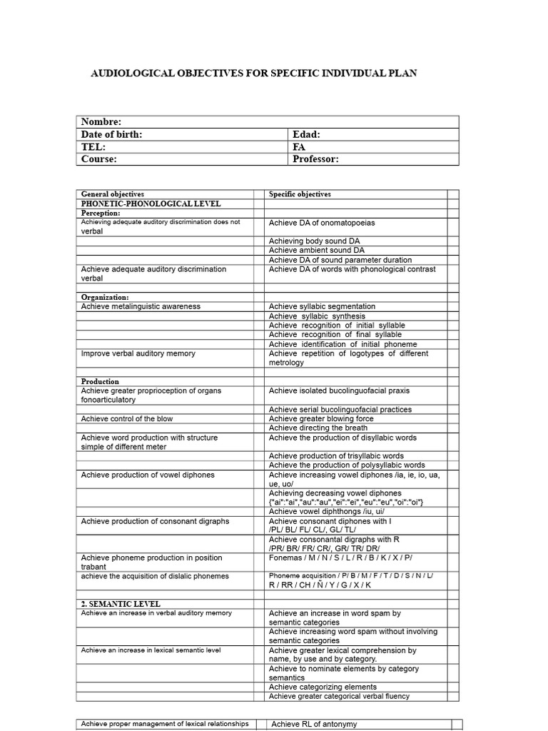 Speech Therapy Objectives For Individual Specific Plan | PDF | Syllable ...