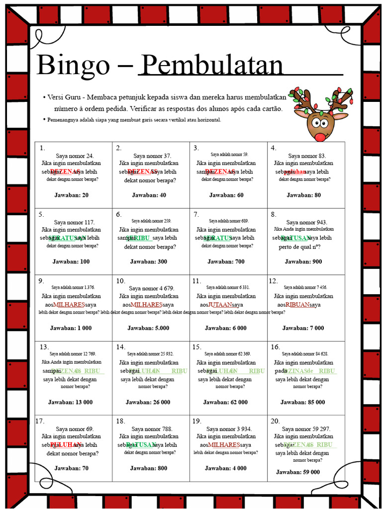 Bingo Pembulatan Angka untuk Siswa | PDF