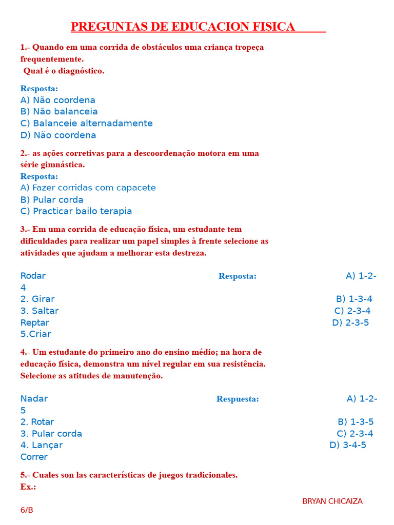 Diagnósticos e Atividades em Educação Física | PDF | Física
