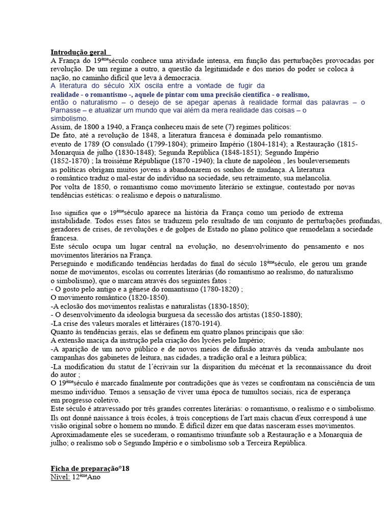 Literatura Francesa do Século XIX | PDF | Realismo (artes) | Romantismo