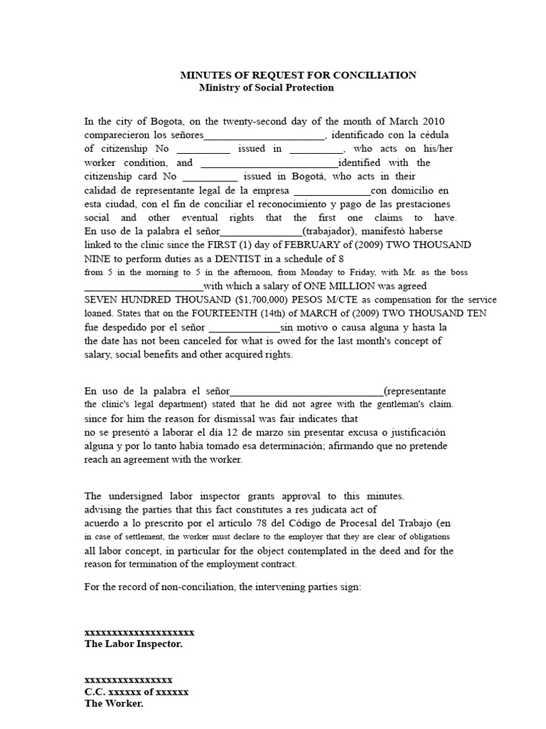 Conciliation Minutes: Labor Dispute in Bogotá | PDF