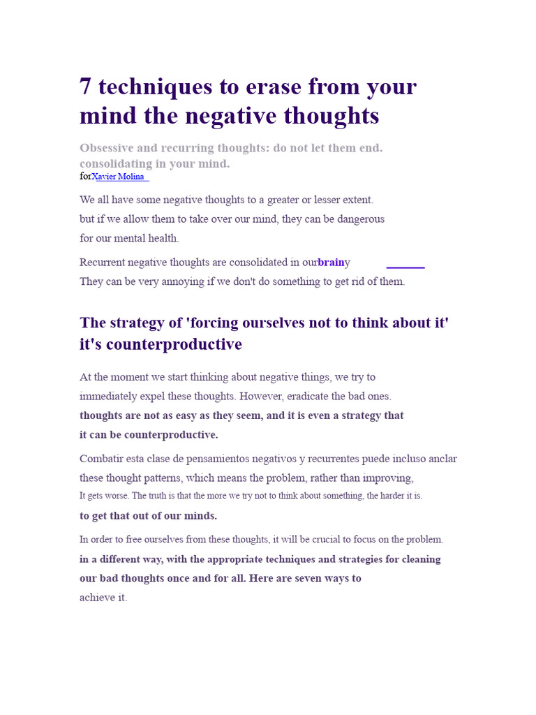 7 Techniques to Overcome Negative Thoughts | PDF | Thought | Mind