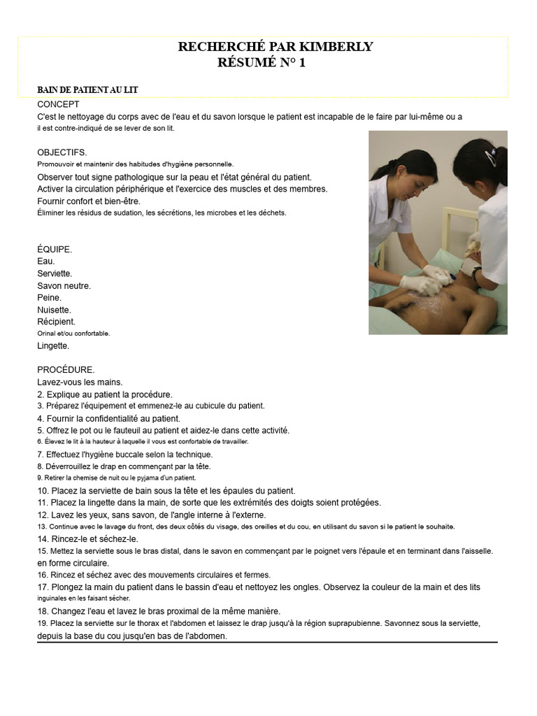 Bain de patient au lit : procédure et objectifs | PDF | Hygiène ...