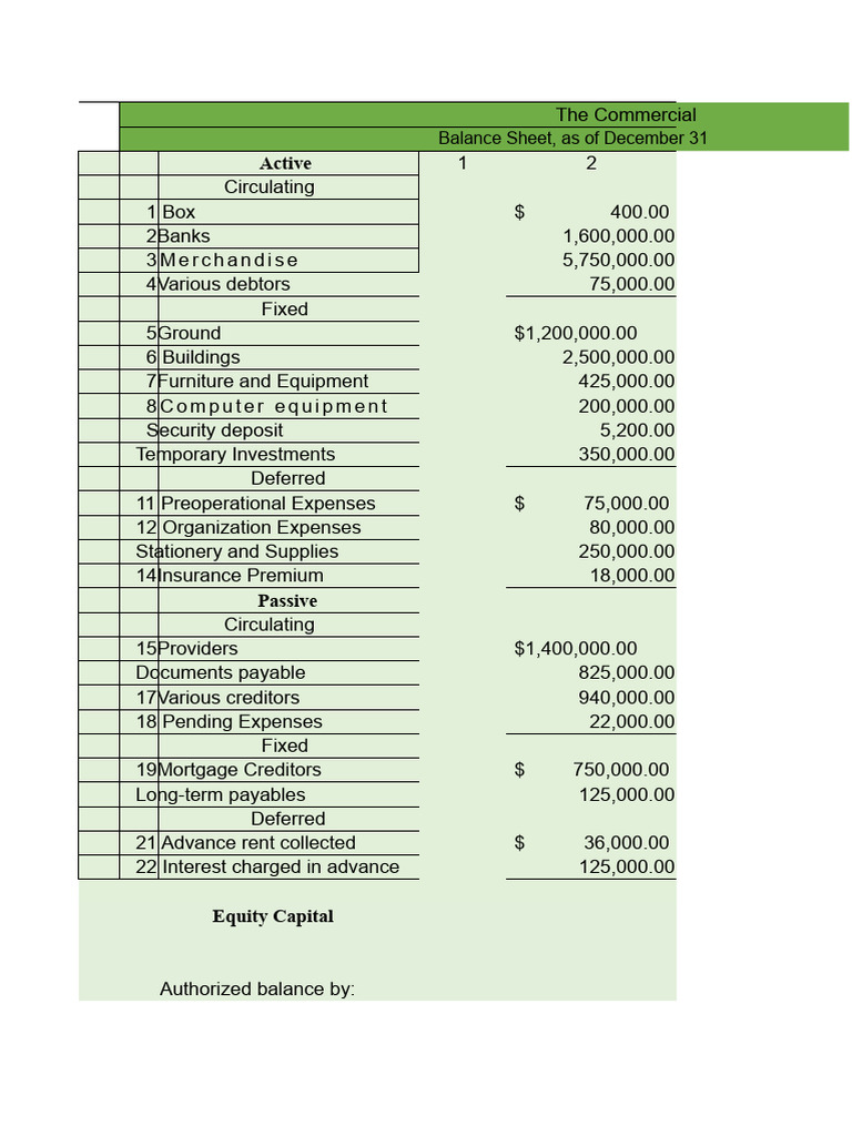 December 31 Commercial Balance Sheet | PDF | Equity (Finance) | Balance ...
