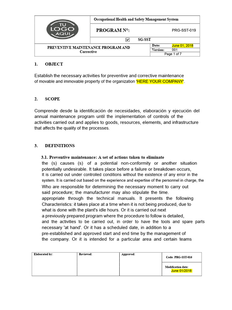 Preventive and Corrective Maintenance Guide | PDF | Occupational Safety ...