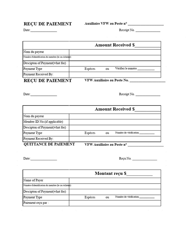 Reçu de Paiement VFW Auxiliaire | PDF