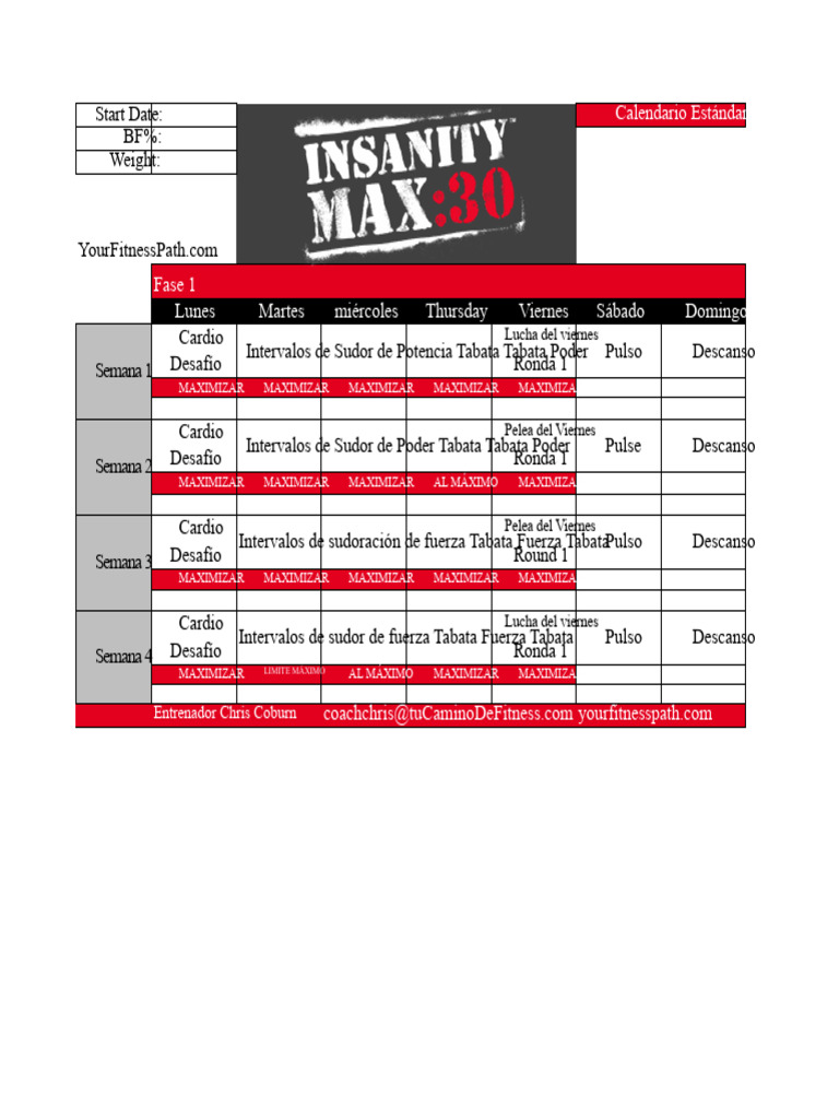 Calendario de Entrenamiento Semanal | PDF