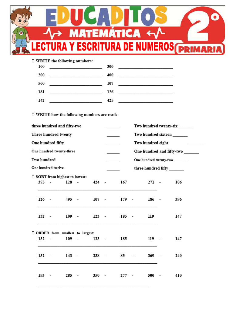 Reading and Writing Numbers For Second Grade of Primary School | PDF ...