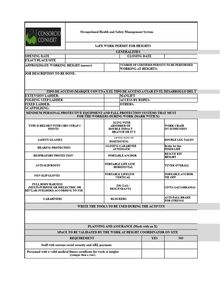 Safe Work Permit for Heights Management | PDF | Personal Protective ...