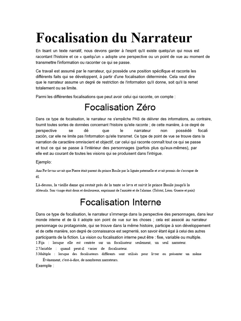 Types de Focalisation du Narrateur | PDF