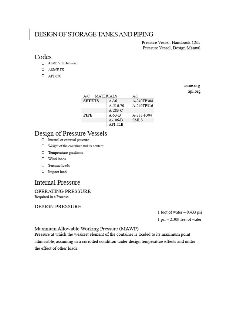 Storage Tanks and Piping Design Guide | PDF | Pressure | Gas Technologies