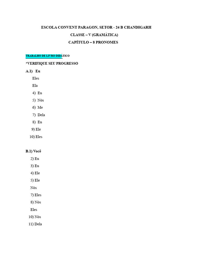 Pronomes: Guia de Gramática para Crianças | PDF | Pronome | Morfologia ...