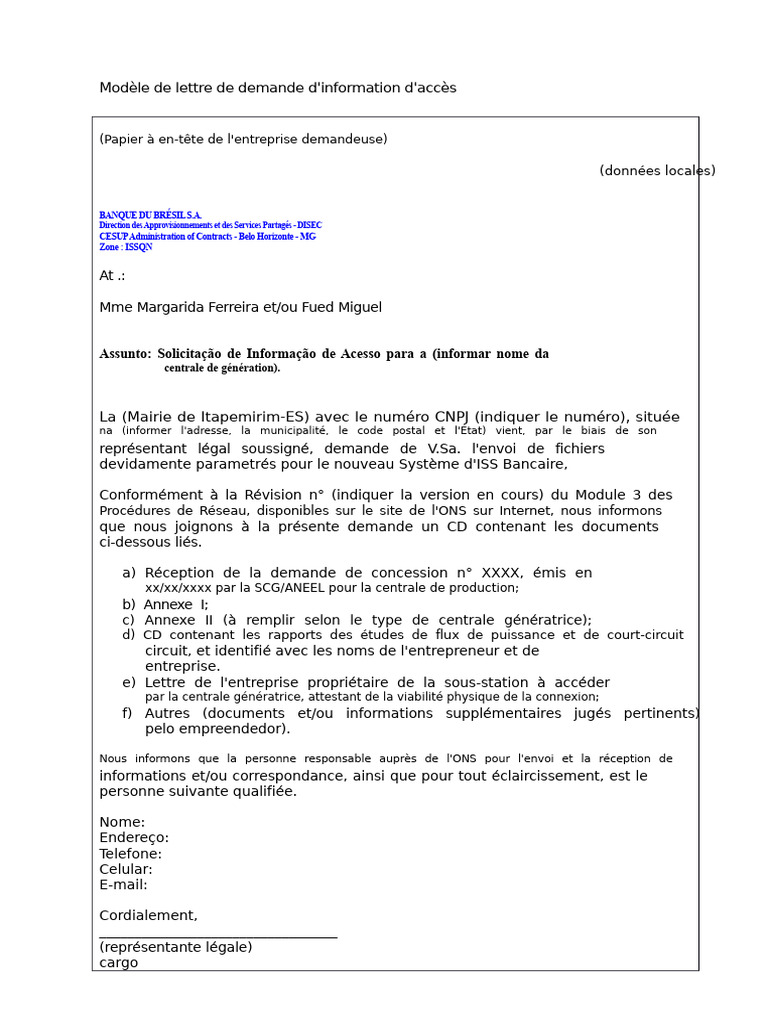 Demande d'accès à l'information bancaire | PDF | Watt | Puissance ...