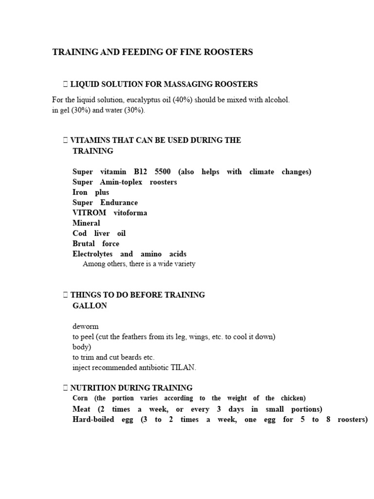 Training and Feeding of Fine Roosters | PDF | Foods
