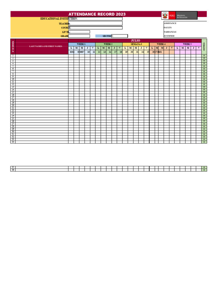 2023 Attendance Record Template | PDF