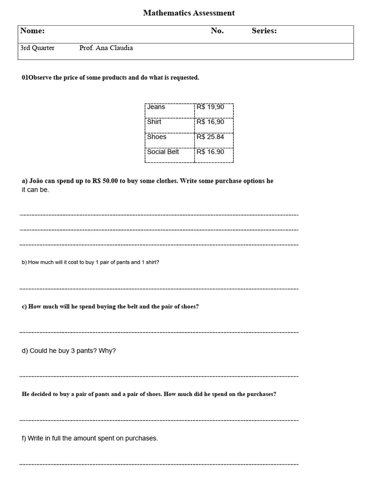 3rd Quarter Mathematics Assessment | PDF