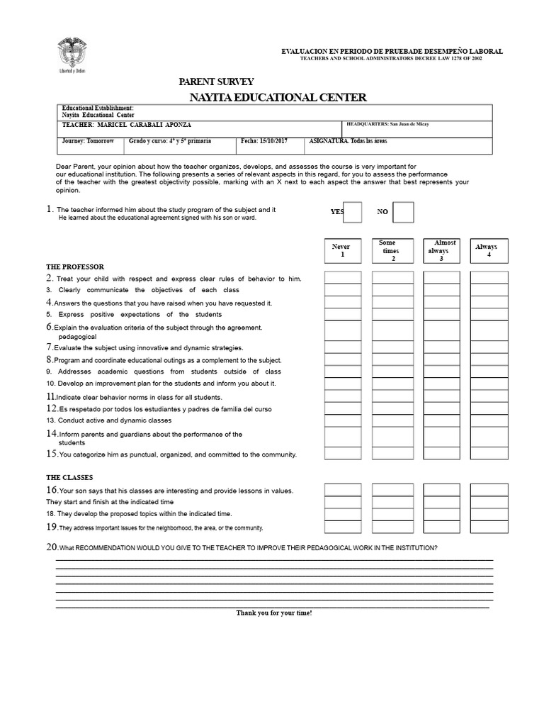 Teacher Performance Evaluation Survey | PDF | Teachers | Evaluation