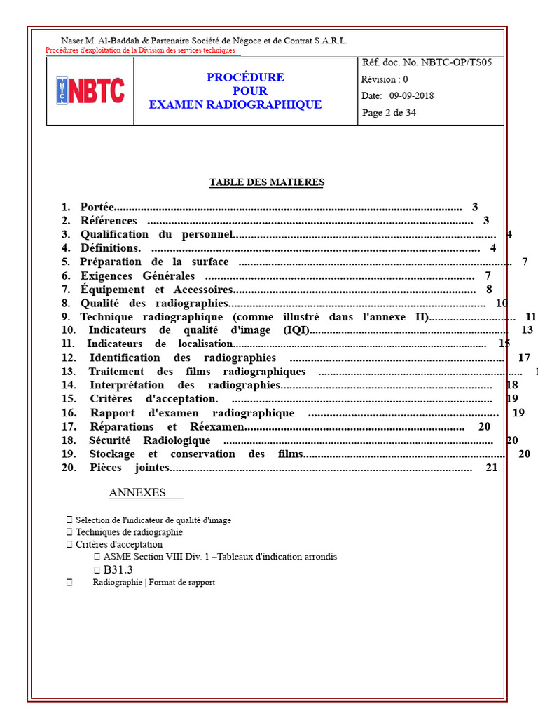 Procédure d'Examen Radiographique NDT | PDF | Radiographie | Soudage