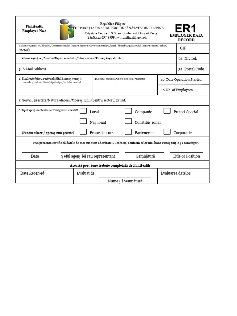 Formular ER1 - Angajator Philhealth | PDF