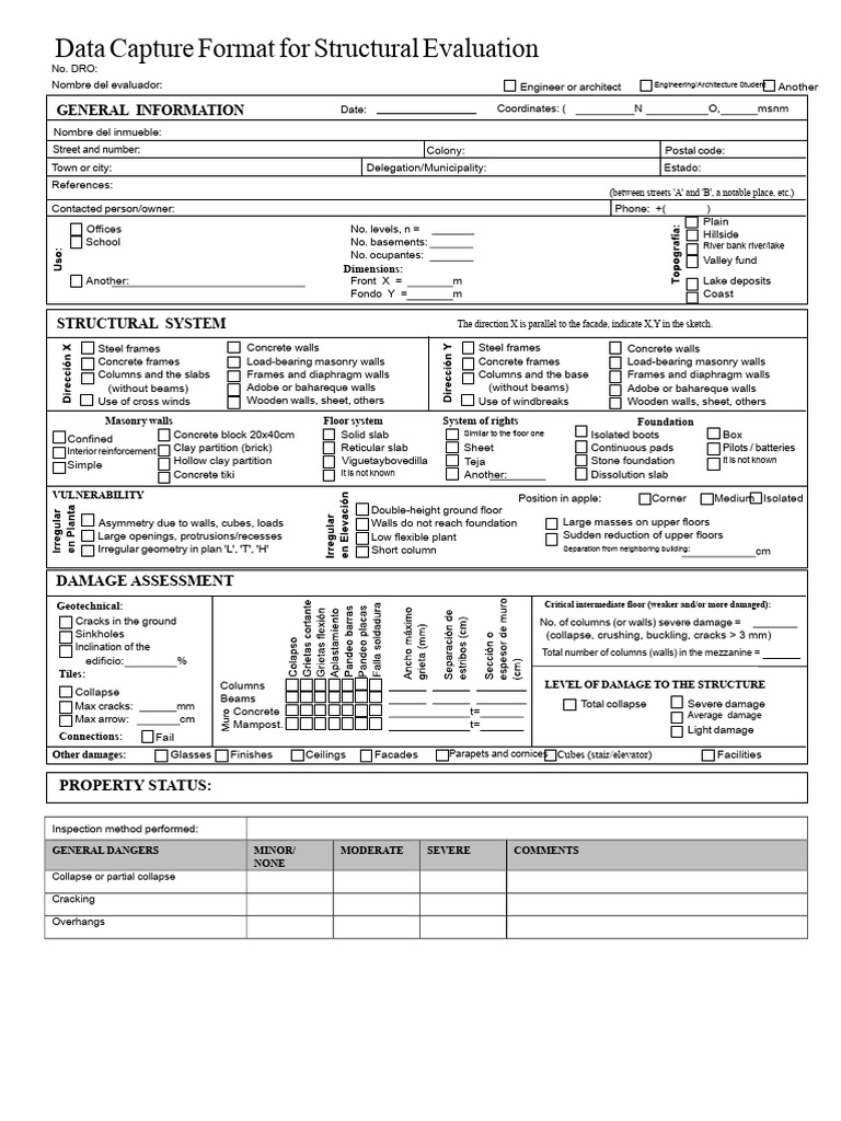 Data Capture Format For Structural Evaluation | PDF | Wall | Concrete