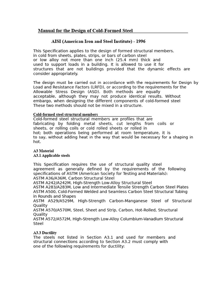 Cold-Formed Steel Design Specification | PDF | Sheet Metal | Steel
