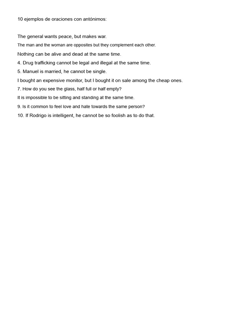 10 Examples of Sentences With Antonyms | PDF