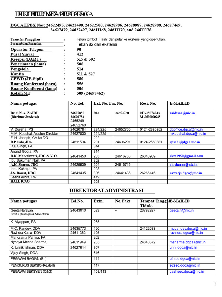 Kontak dan Prosedur DGCA Penerbangan | PDF