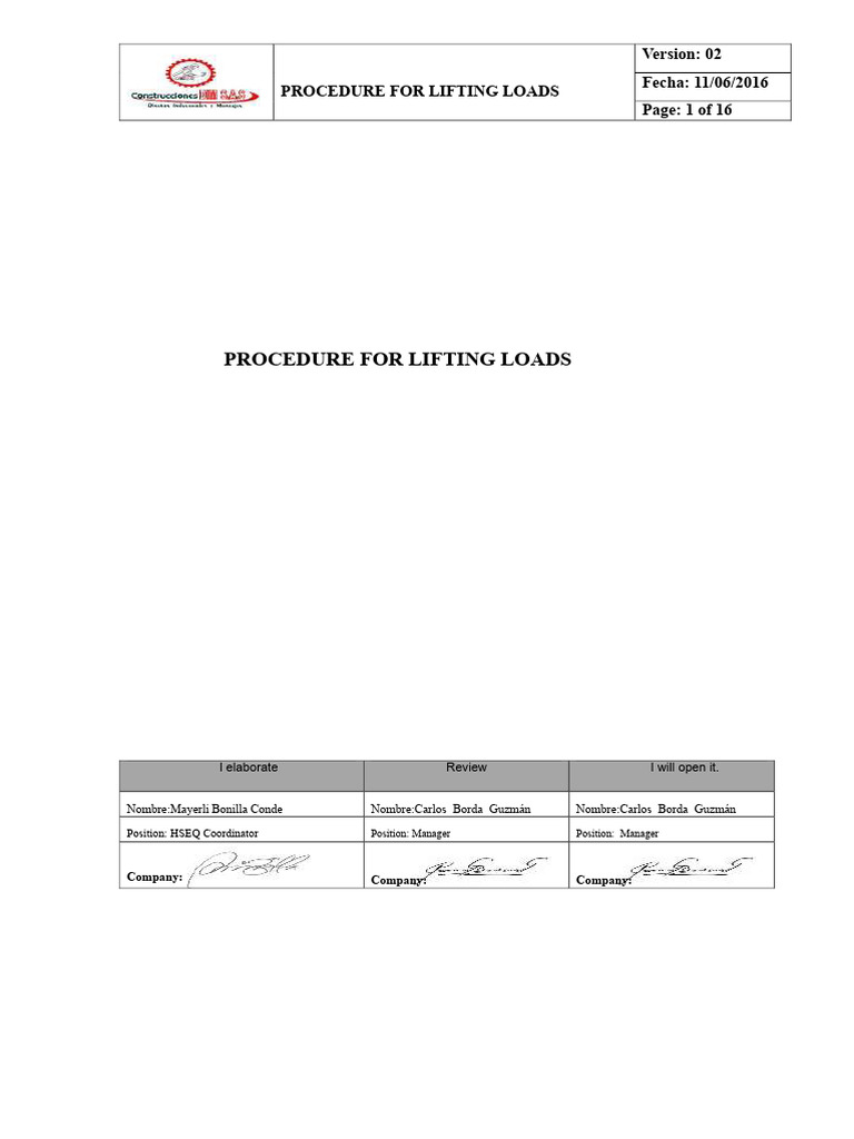 Load Lifting Procedure Guidelines | PDF | Crane (Machine) | Hand