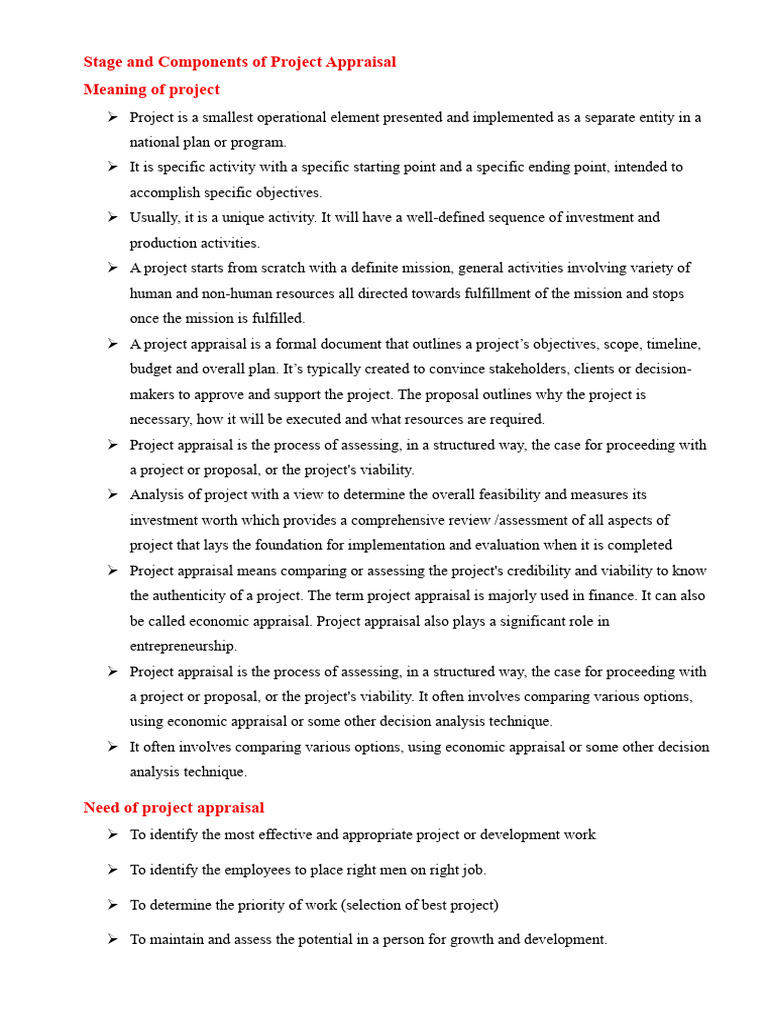 Project Appraisal: Stages & Importance | PDF | Performance Appraisal | Risk