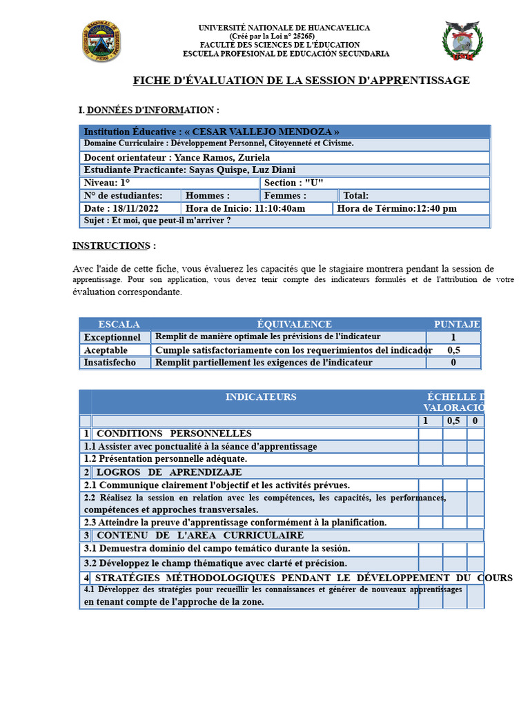 Évaluation de session d'apprentissage | PDF | Sciences cognitives ...