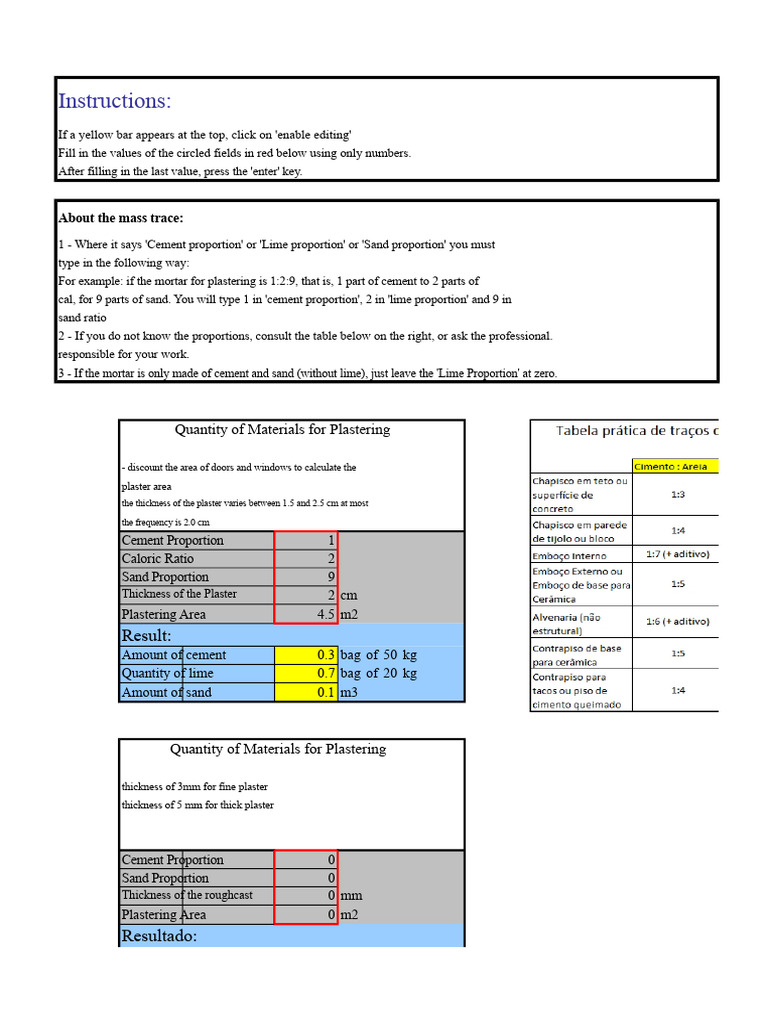 Calculator For Plaster and Roughcast | PDF