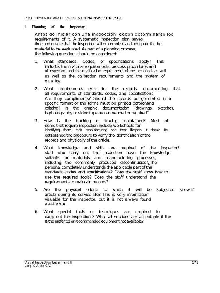 Visual Inspection Procedure Guide | PDF | Nondestructive Testing ...