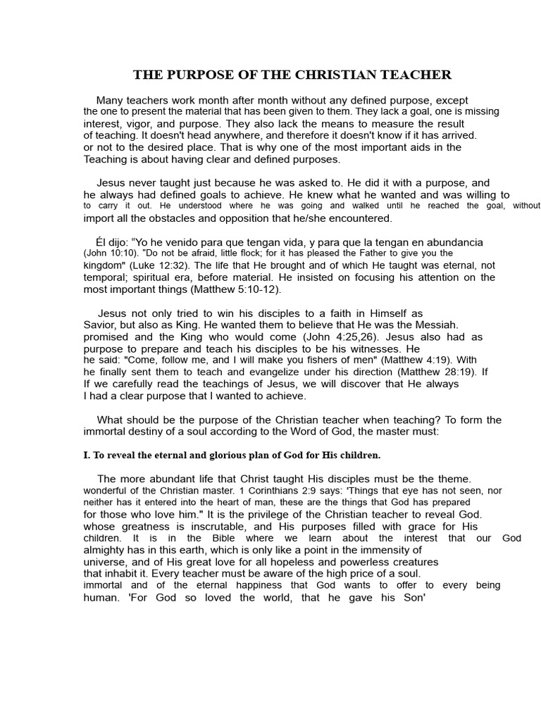 Purpose of the Christian Teacher | PDF | Jesus | Worship