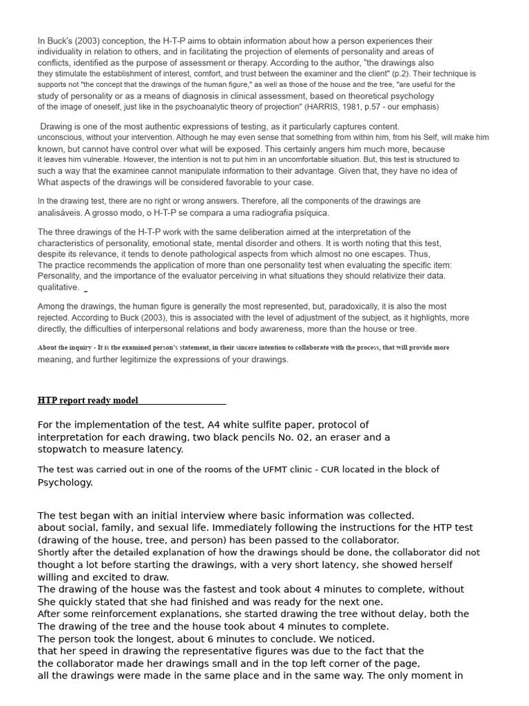 HTP Report | PDF | Anxiety | Psychology