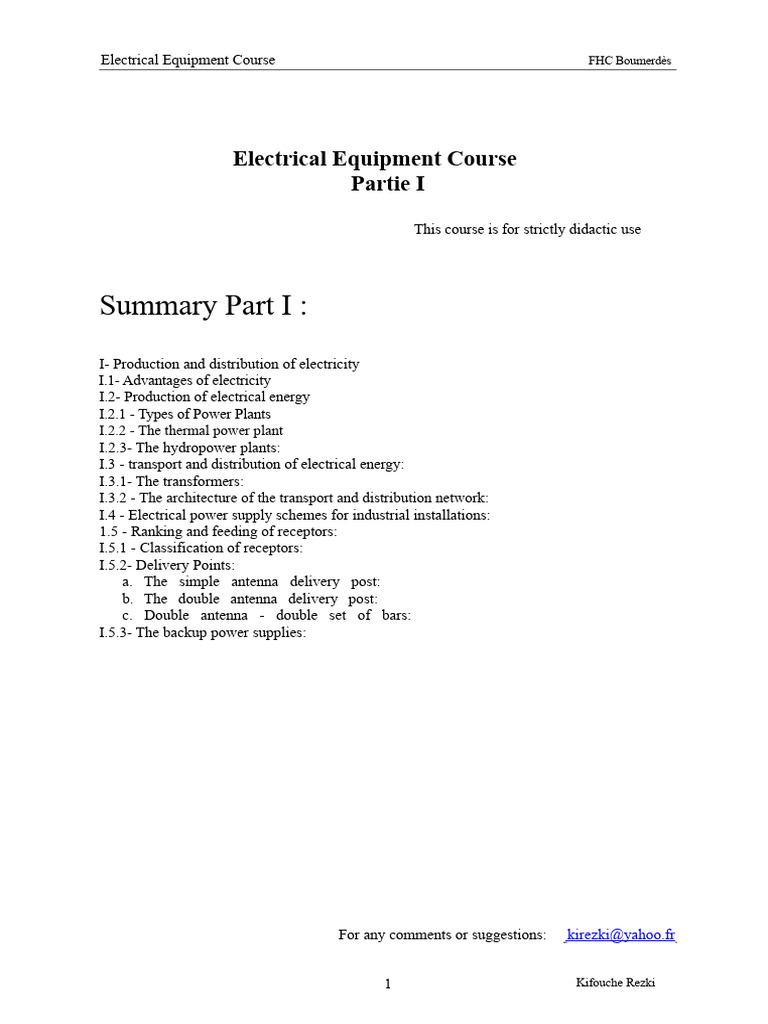 Electrical Equipment Course Overview | PDF | Power Station | Transformer