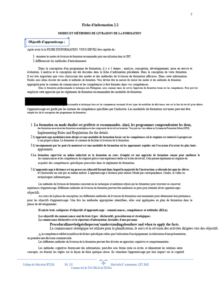 Modes et Méthodes de Formation Efficaces | PDF | Apprentissage ...