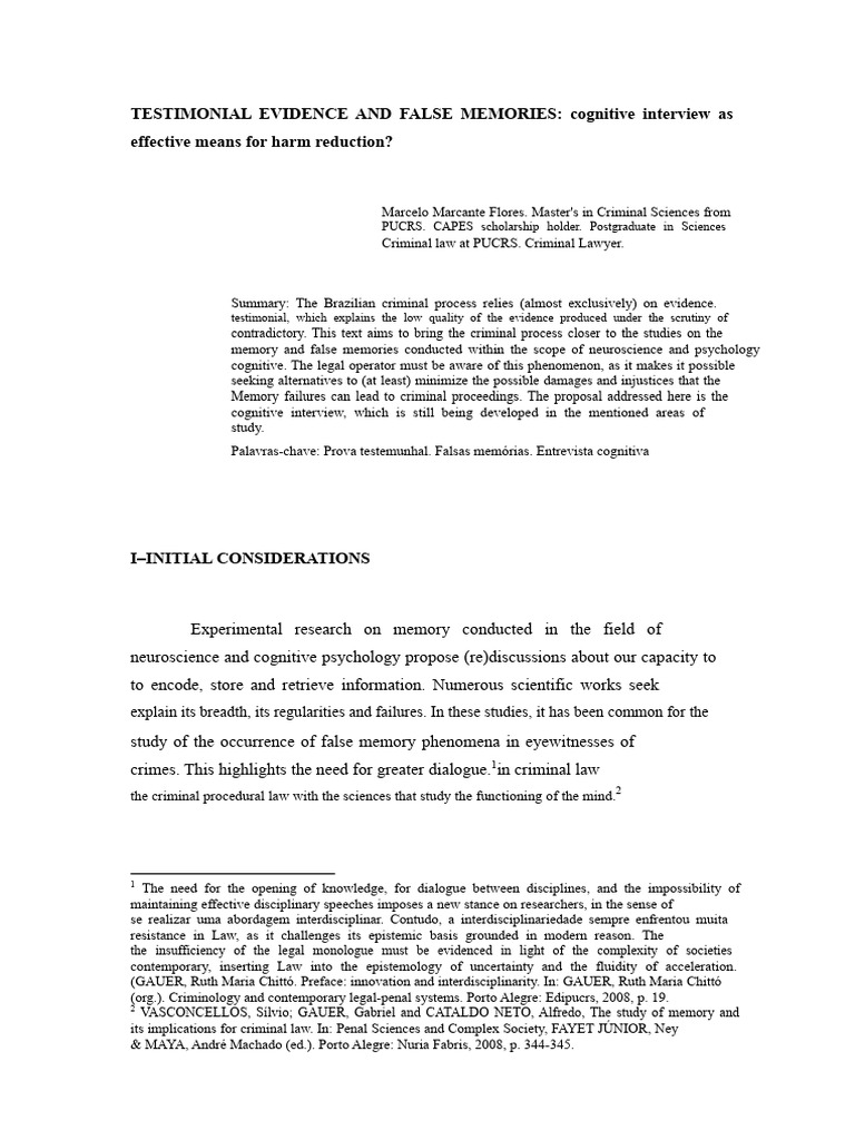 Cognitive Interviews and False Memories | PDF | Memory | Witness